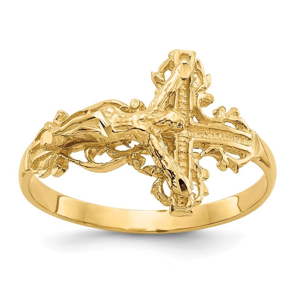 Million Charms 14K Diamond-cut Religious Crucifix Ring